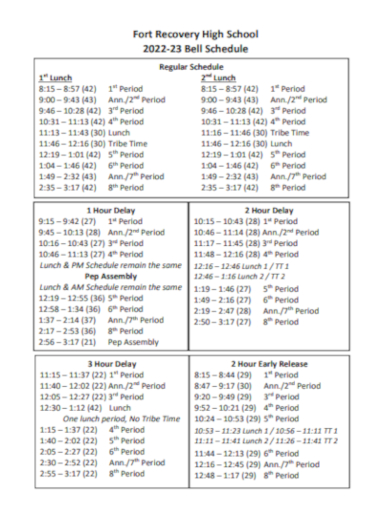 common high school schedule