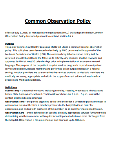 common observation policy template