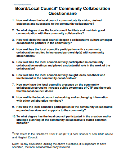 community collaboration questionnaire template
