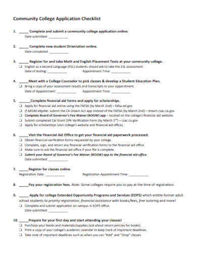 community college application checklist