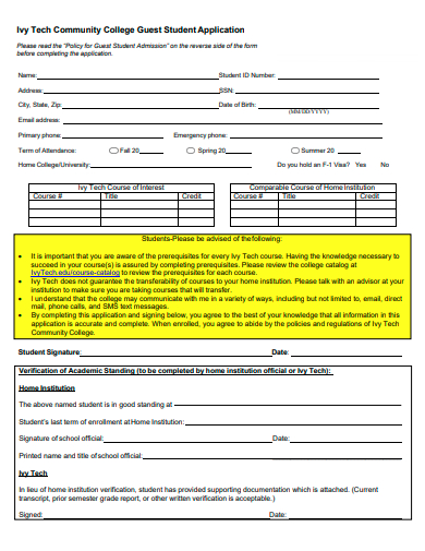 community college guest student application template