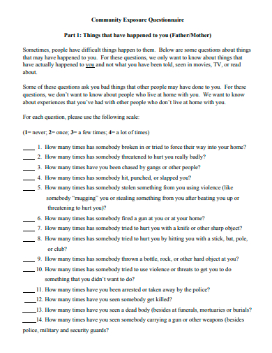 community exposure questionnaire template