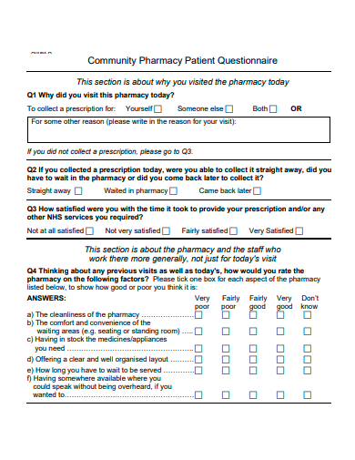 community pharmacy patient questionnaire template