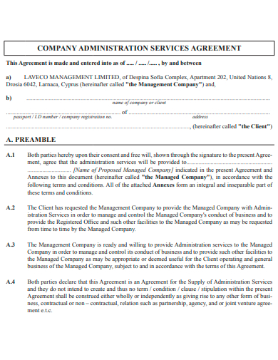 company administration services agreement template