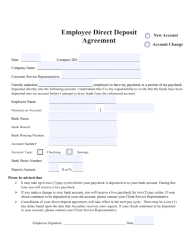 company employee direct deposit agreement