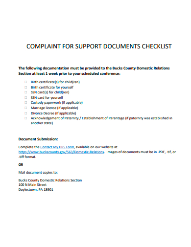 complaint for support documents checklist template