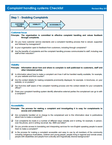 complaint handling systems checklist template