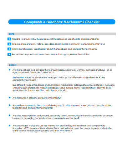 complaints and feedback mechanisms checklist template