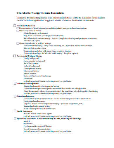 comprehensive evaluation checklist template