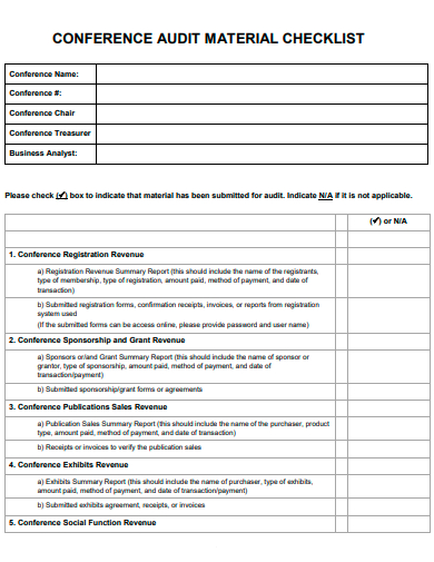 conference audit material checklist template