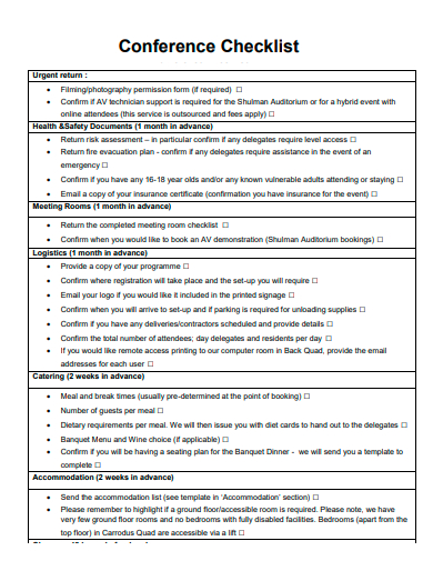 conference checklist template