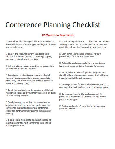conference planning checklist template