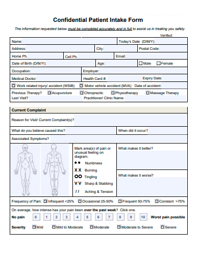 confidential patient intake form template