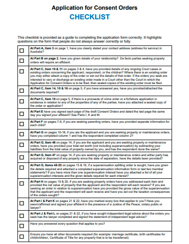consent orders checklist template