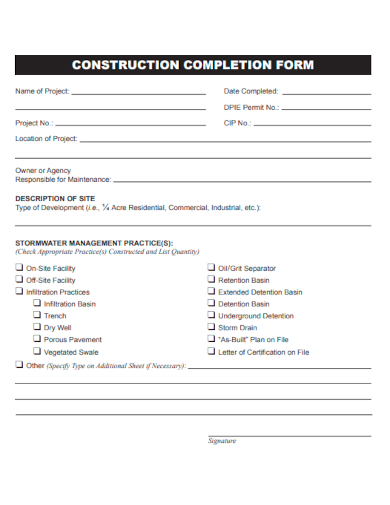 construction completion form
