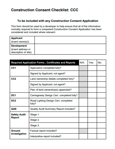 construction consent checklist template