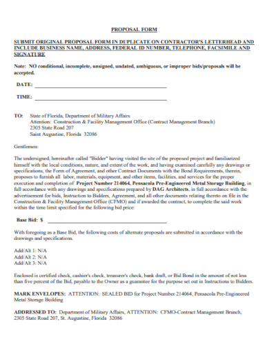 construction contractor proposal form