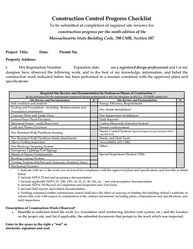 construction control progress checklist template