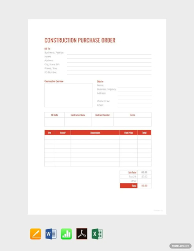 construction purchase order template