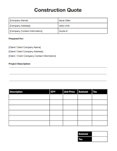 construction quote form