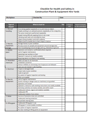 construction workplace checklist