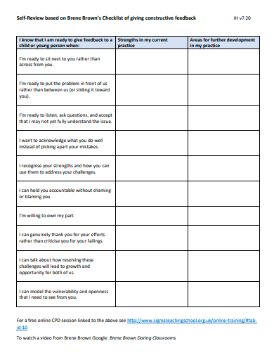 constructive feedback checklist template