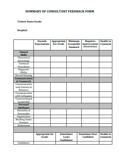 consultant feedback summary form template