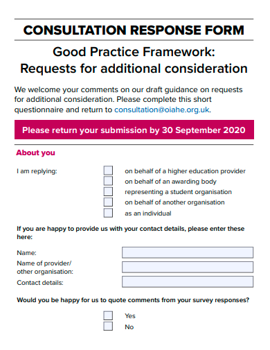 consultation response form template