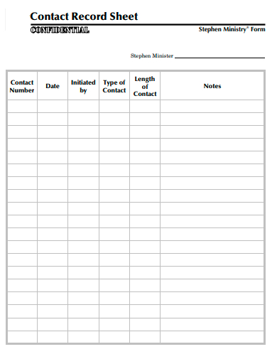 contact record sheet template