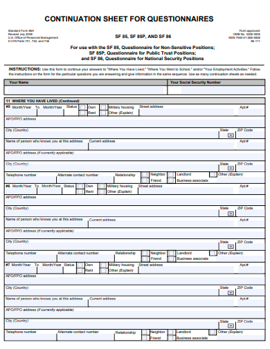 continuation sheet for questionnaires template
