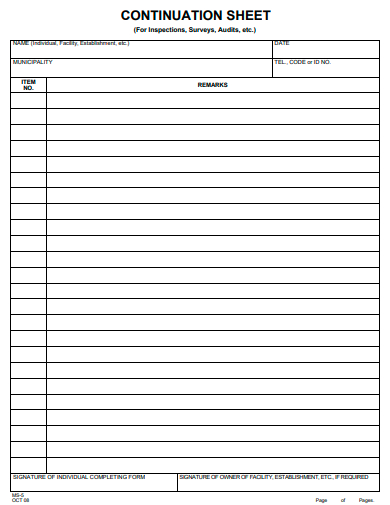 continuation sheet template