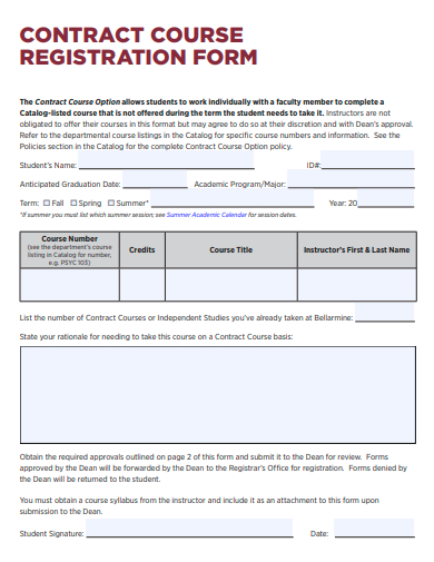 contract course registration form template