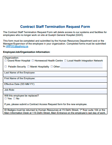 contract staff termination request form template