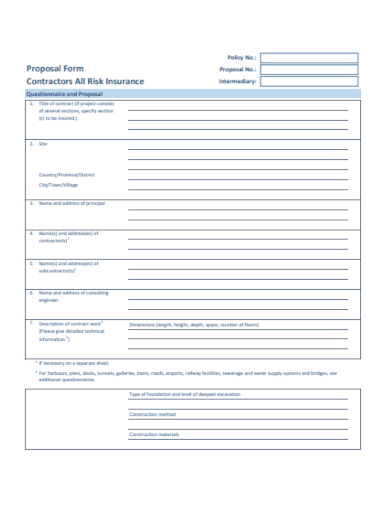 contractor all risk proposal form