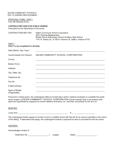 contractor flooring bid proposal form