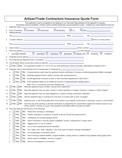 contractor insurance quote form