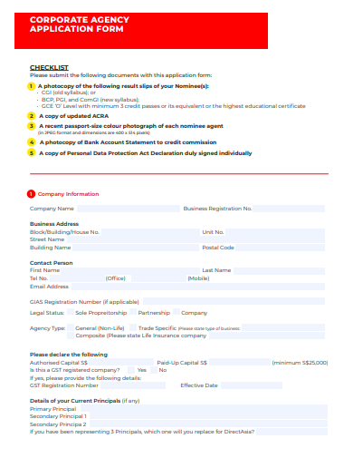 corporate agency application form template