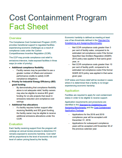 cost containment program fact sheet template