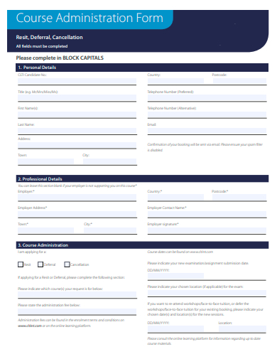 course administration form template