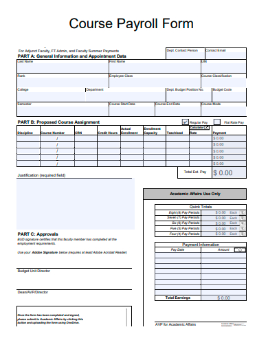 course payroll form template