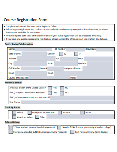 course registration form template