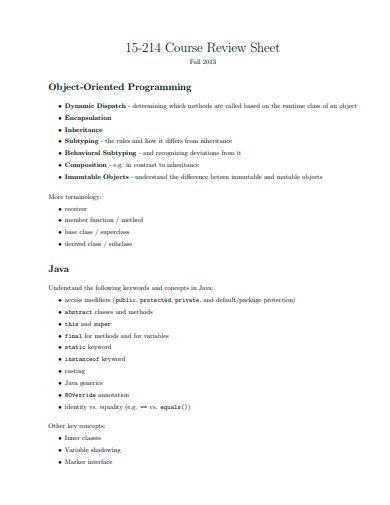 course review sheet template
