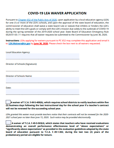 covid 19 waiver application template