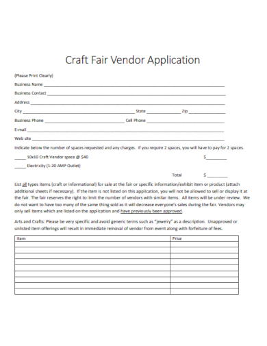 craft fair vendor application