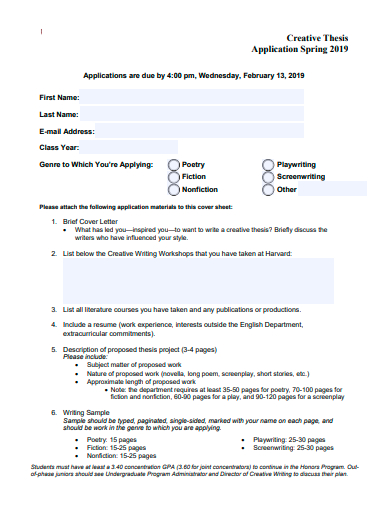 creative thesis application template