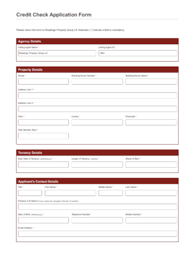 credit check application form