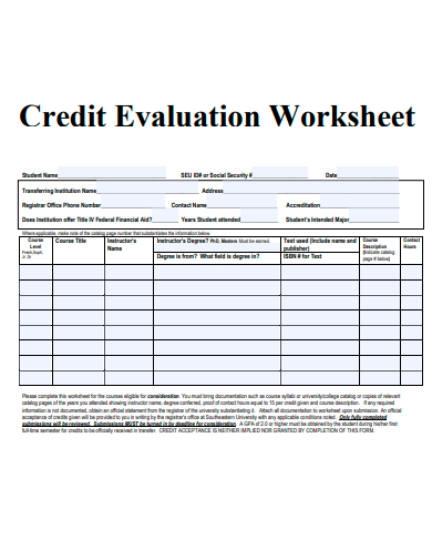 credit evaluation worksheet template