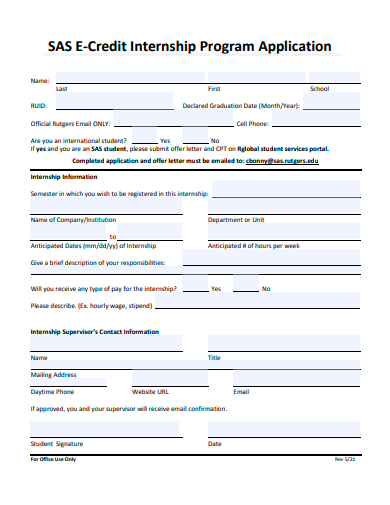 credit internship program application template