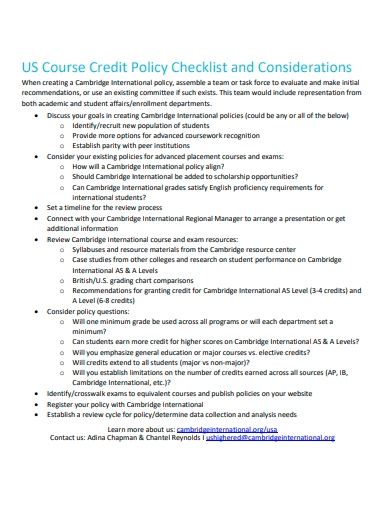 credit policy checklist template