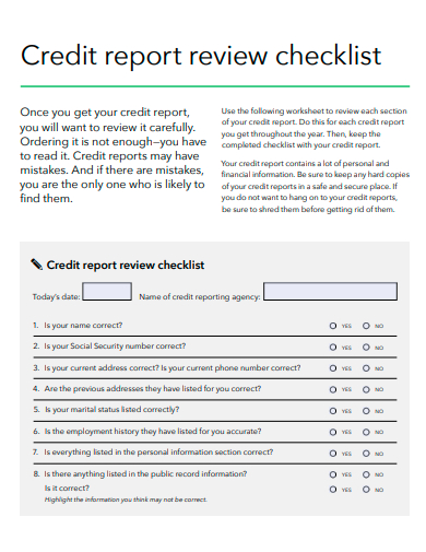 credit report review checklist template